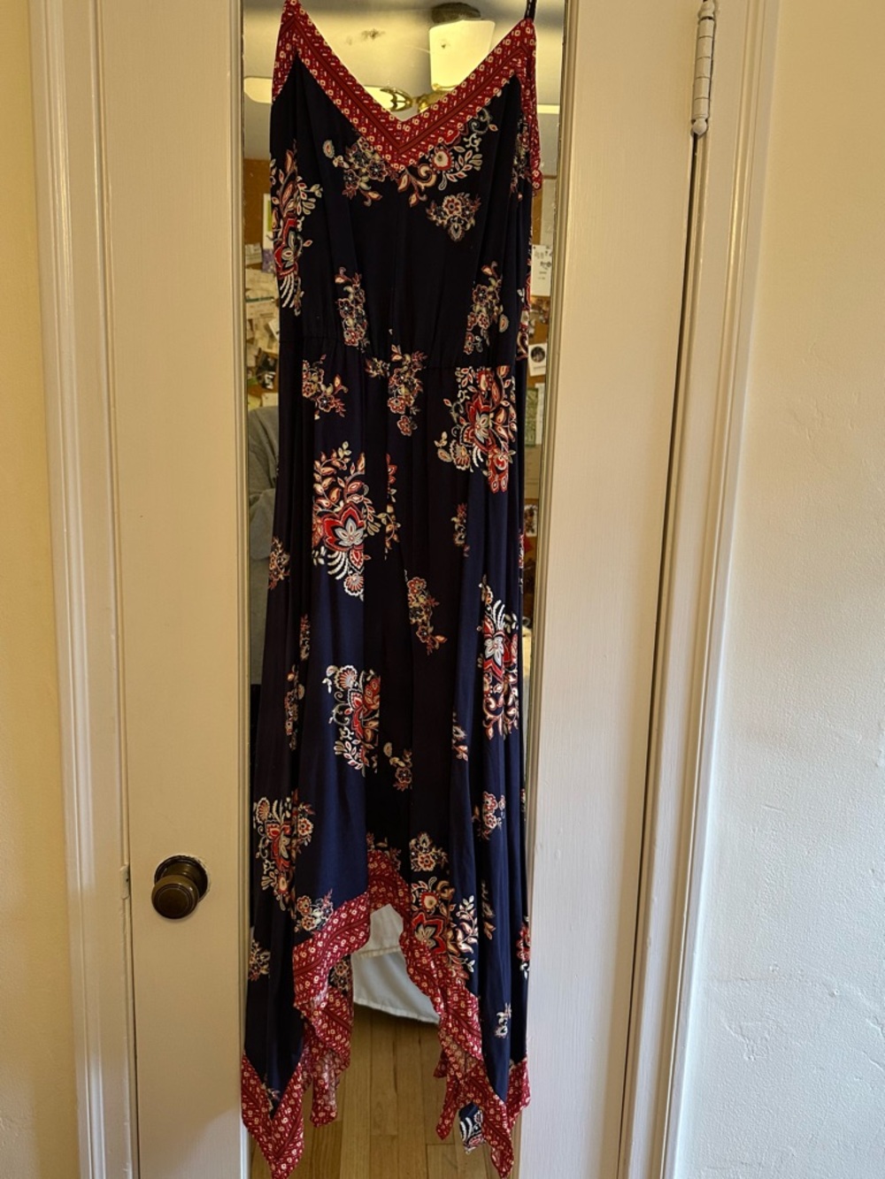 Xhilaration Navy Floral Handkerchief Hem Dress
